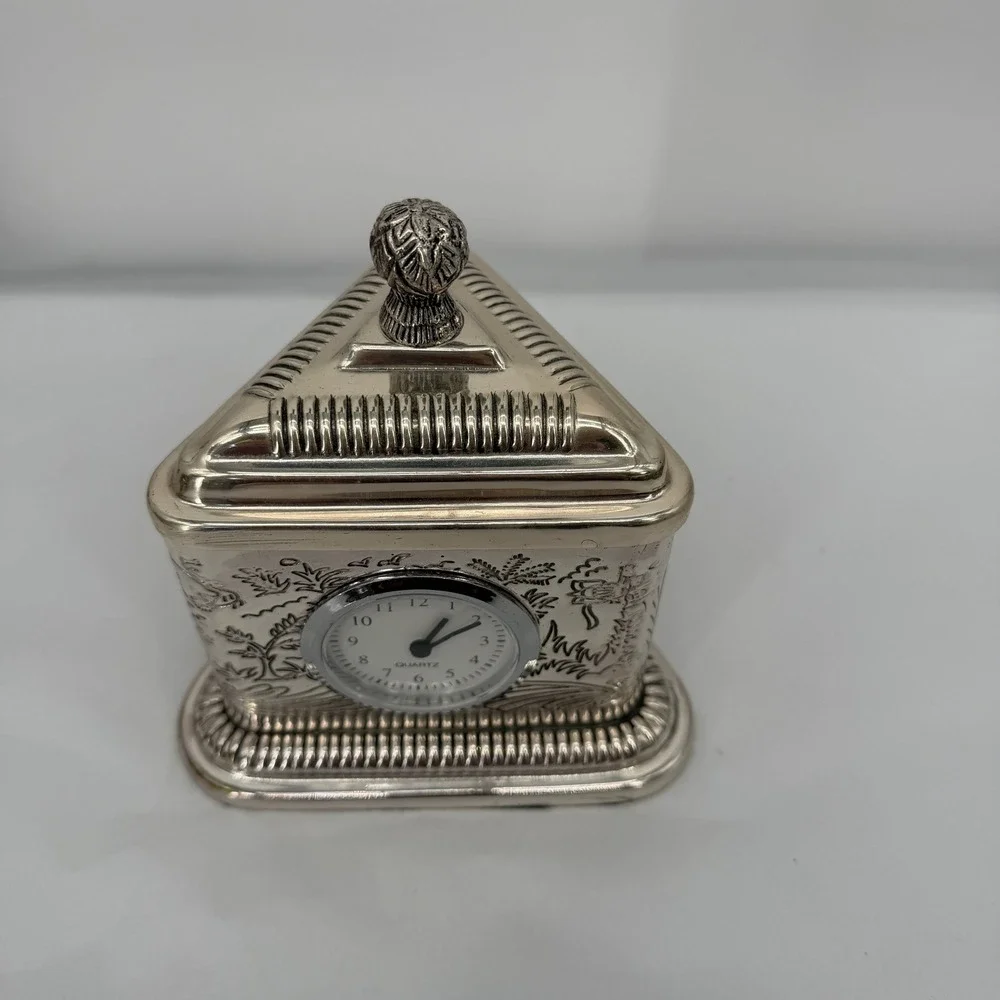 Andrea by Sadek Desk Clock Chinoiserie Triangular Trinket Tea Box Caddy - Picture 3 of 14